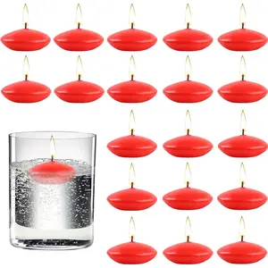 20 Pieces 1.5 Inch Valentine's Day Floating Candles, Unscented Floating Candles for Centerpieces Dripless Wax Discs for Wedding, Valentine's Party, Pool Party, Spa & Bathtub(Red)