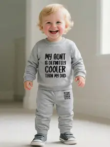 Newborn Baby Boy Girl Long Sleeve Round Neck Sweatshirt Set, Baby Clothing, Cartoon Letter Print Design, Soft & Comfortable Fabric for Daily Wear, Cozy