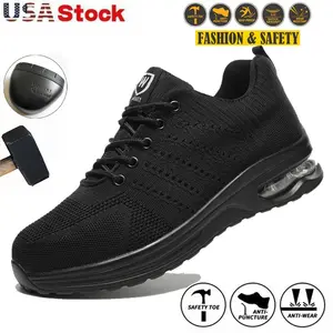 indestructible Steel Toe Shoes for Men Work Safety Boots Lightweight Breathable Non Slip Industrial Construction Shoes Black