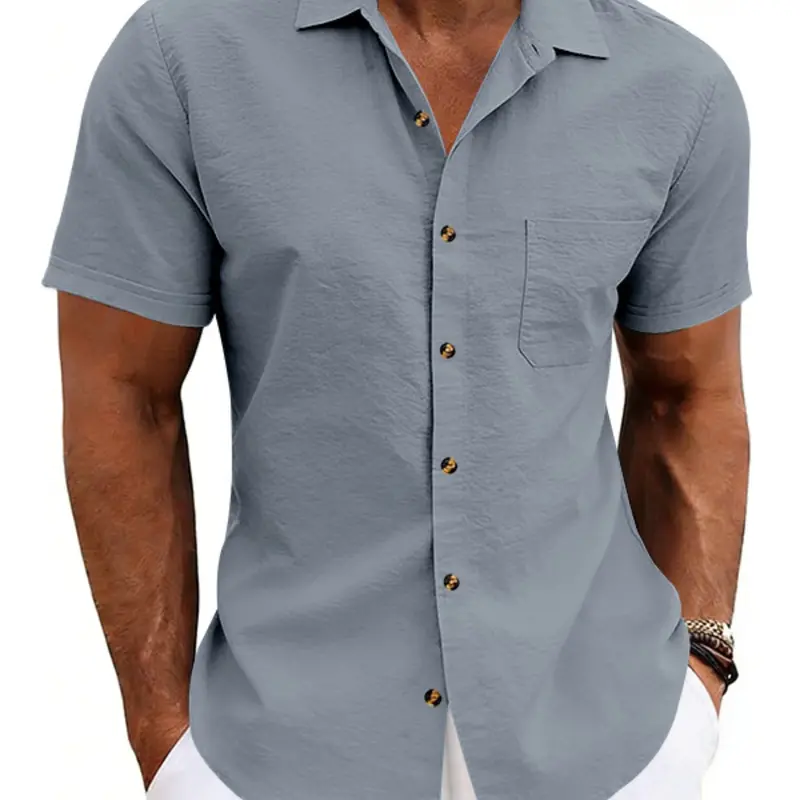 2026 Summer Men's Loose Fit Iron-Free Casual Business Collar Button-Up Open Front Beach Short Sleeve Shirt Casual Collared Shirt