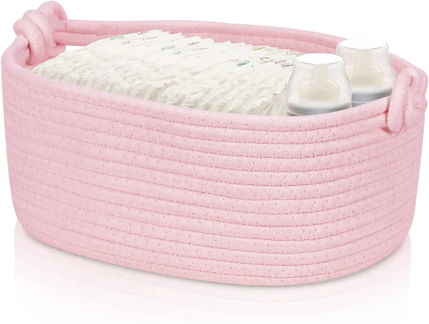Pink Target Basket for Towels & Diapers - Soft Pink Rope Design Storage Container for Essentials.