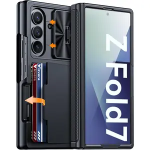 for Samsung Galaxy Z Fold 7 Case RFID Wallet with Cards Holder [Hinge Cover] [Camera Cover] Shockproof Silicone Protective Phone Case for Z Fold 7 Black