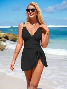 One Piece Swimdress Swimsuits for Women Tummy Control Swim Dress Tie Knot Skirt # woman summer suit stylish beachwear shoulder swimsuit half overlay tankini top Flowy Cross with oasis bmjl
