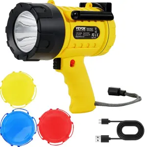 fathersdaygift VEVOR Rechargeable Spotlight Flashlight, 1000, 000 Lumens, IP67 Waterproof Handheld LED Spot Light, Super Bright Portable Searchlight with 4 Modes Detachable Lens USB Port, for Hunting Boating Camping