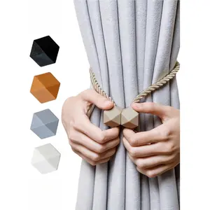 Magnetic Curtain Tiebacks- Upgrade 2022 with a Thicker Twist Rope & Strong Magnet Tieback Window Treatment Holdbacks Draperies Holders Decorative Drape Handmade Tie Back (Black, 2)