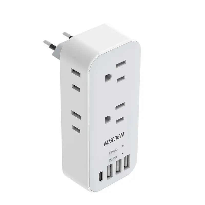 European Travel Plug Adapter, International Power Plug Adapter with 6 Outlet 4 USB(1 USB C), Type C Plug Adapter Travel Essentials to Most Europe EU Italy Spain France Germany Switzerland Portugal