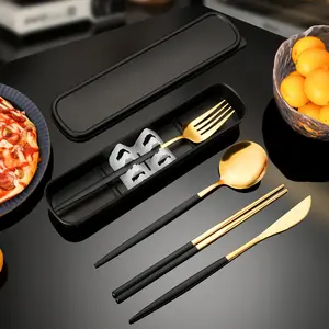 4Pcs Portable Stainless Steel Cutlery Set with Storage Box Reusable Utensils for Home Office School Camping Travel
