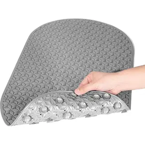 Non Slip Bath Mat with 112 Suction Cups and Non-Smell Extra Soft TPR Material and Drain Holes, Machine Washable Bathroom Shower Mat for  and Seniors, 27" x 15" Gray