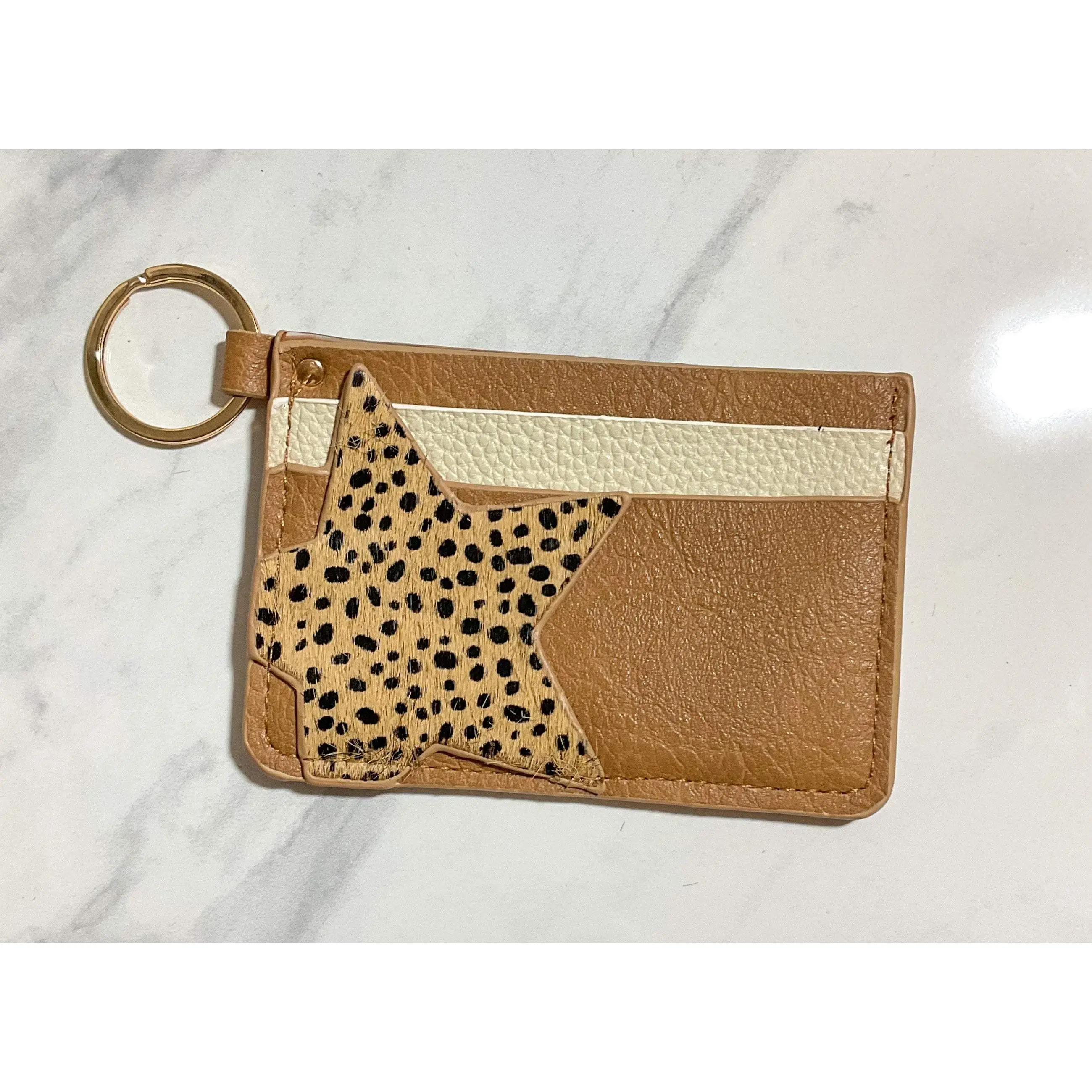 Genuine Leather Star ID Card Holder Keychain
