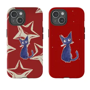 Cute Blue Cat Tough Case – Aesthetic Red Star Design for ip and ss, gift for him for her, aesthetic protective cover