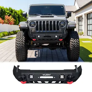 TIOYAR Front Bumper Black Texture for 2007-2025 Jeep Wrangler JK JL & Gladiator JT with Winch Plate&Lights&4.75T D-Rings