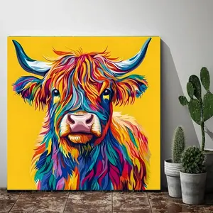 Rainbow Highland Cow 5D Full Drill Diamond Painting Kit, Pop Art Sparkle Craft, Ideal Gift for Animal & Art Lovers, Wall Decor
