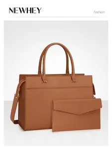 Laptop Bag for Women 2pcs Set, 15.6 Inch Professional Leather Work Tote Bag, Includes Envelope Clutch Bag, Stylish and Functional