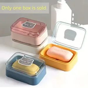 Transparent Plastic Bathroom Soap Dish with Drain System and Lid, Non-Slip Base, Durable Container for Home, Dorm, Travel