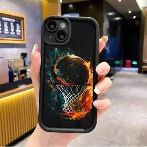 Basketball Theme Explosion Style TPU Case for iPhone 17 Pro Max 16 16e 15 14 Plus 13 12 Mini 11 Air X XS Straight Edge Drop-Resistant Rugged Durable Cover Shell Gift 2D printing