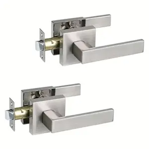 Bathroom Door Handle, Square Privacy Door Handle, Keyless Entry Heavy Duty Interior Door Handle, Interchangeable for Left and right hand