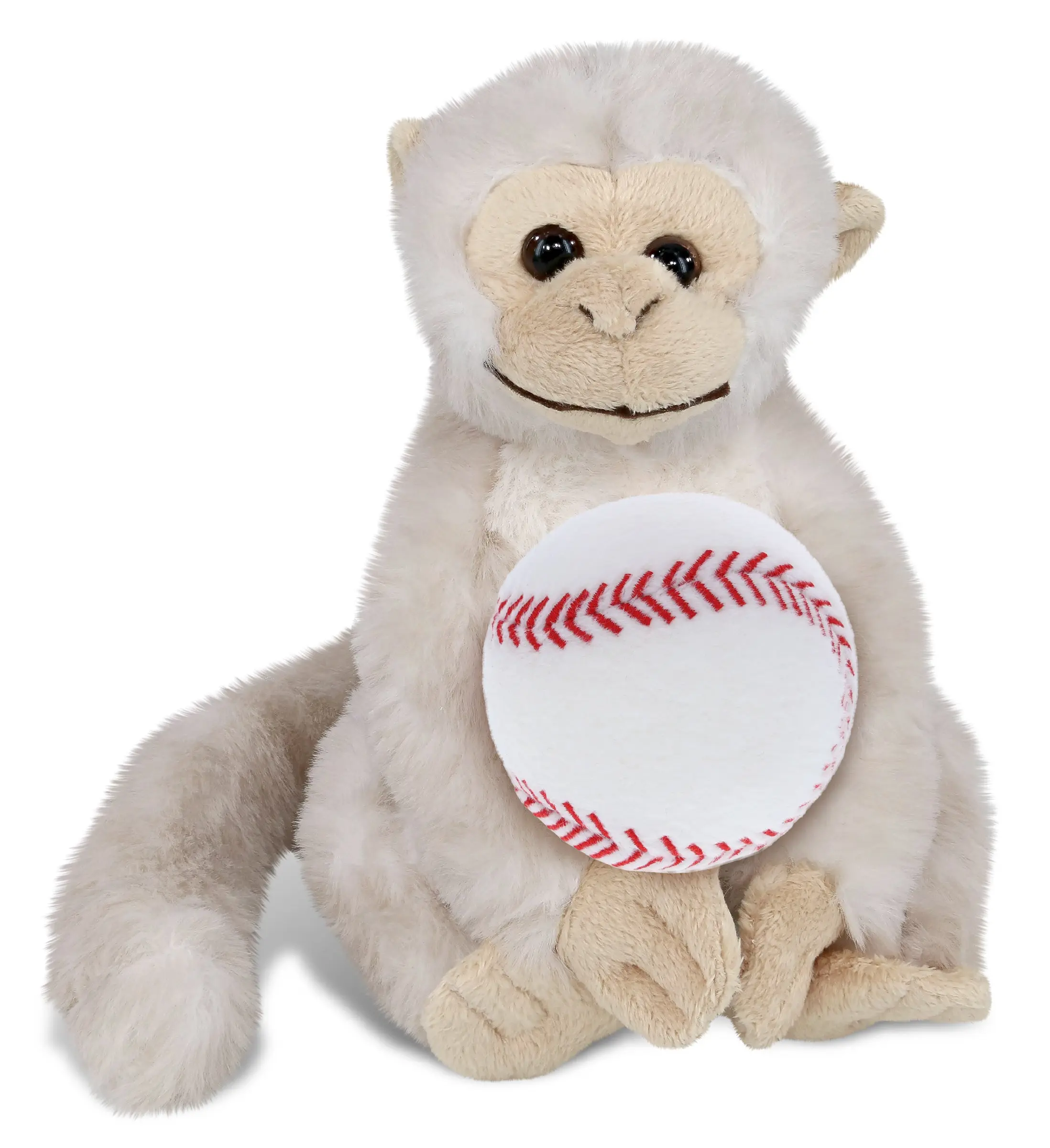 DOLLIBU White Squirrel Monkey Baseball Plush Stuffed Animal Toy with Baseball Ball Attached - 12.5Lx4Wx6.5H in, Super Soft Polyester, Realistic Look, Room Accessory, Unisex Sports Gift, Suitable for Ages 0+, Dry Cleanable