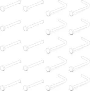 20G Clear Nose Studs Rings Acrylic L Shape Bioflex Bone Pin Straight Flexible Nose Piercing Retainer Flat Top for Men Women