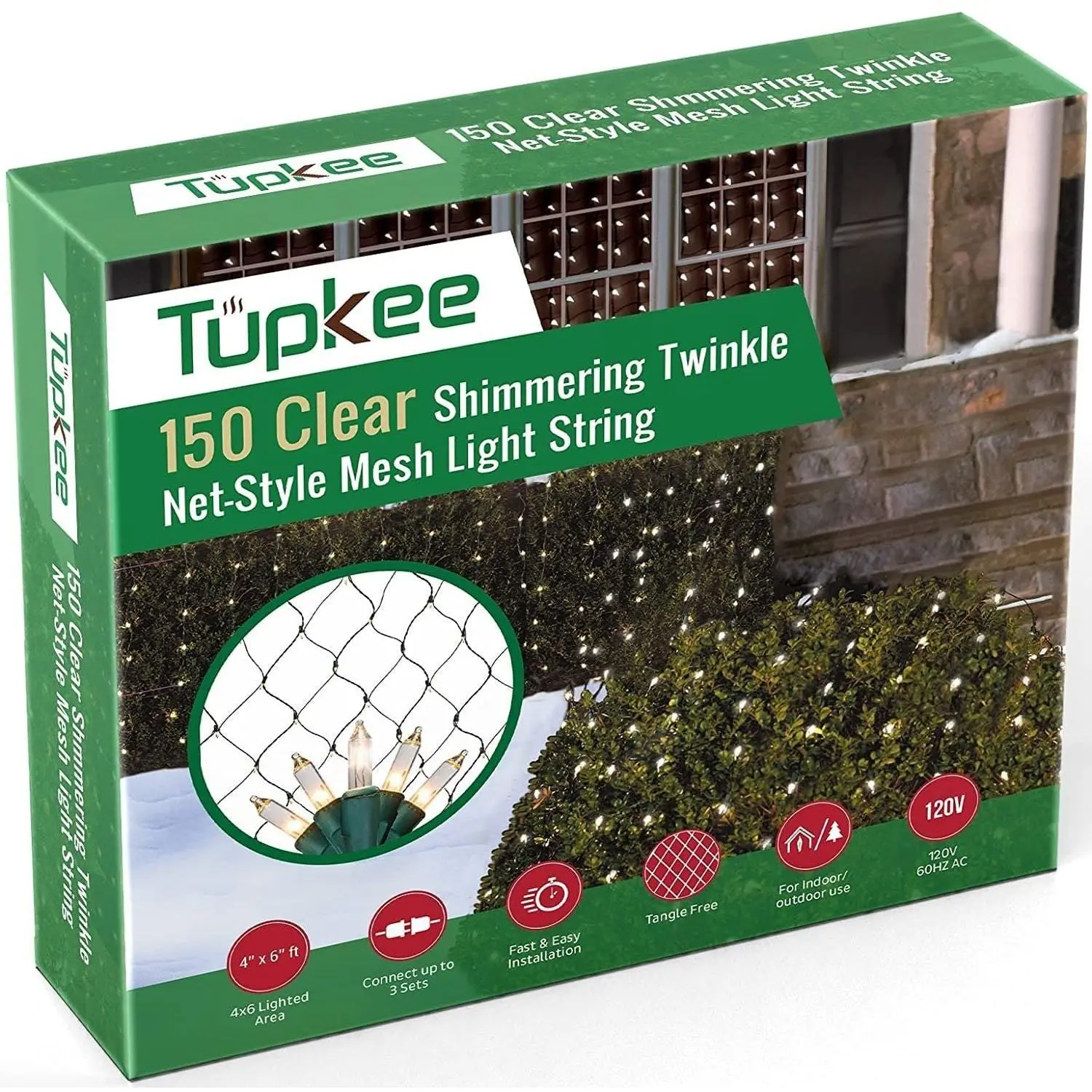 Shimmering Twinkle Christmas Light Net – 150 Clear Warm Mesh Lights - Random Shimmering Twinkle Lights - 21 of 150 Lights Twinkle - 4 ft x 6 ft – Outdoor / Indoor – Net Lights for Bushes, Hedges or Trees