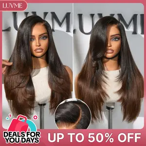 LUVME All-Day Comfort™ Ombre Brown Layered Yaki Straight Glueless Wig 7x6 Closure  Pre-Cut HD Lace Human Hair Long Wig #DealsForYouDays