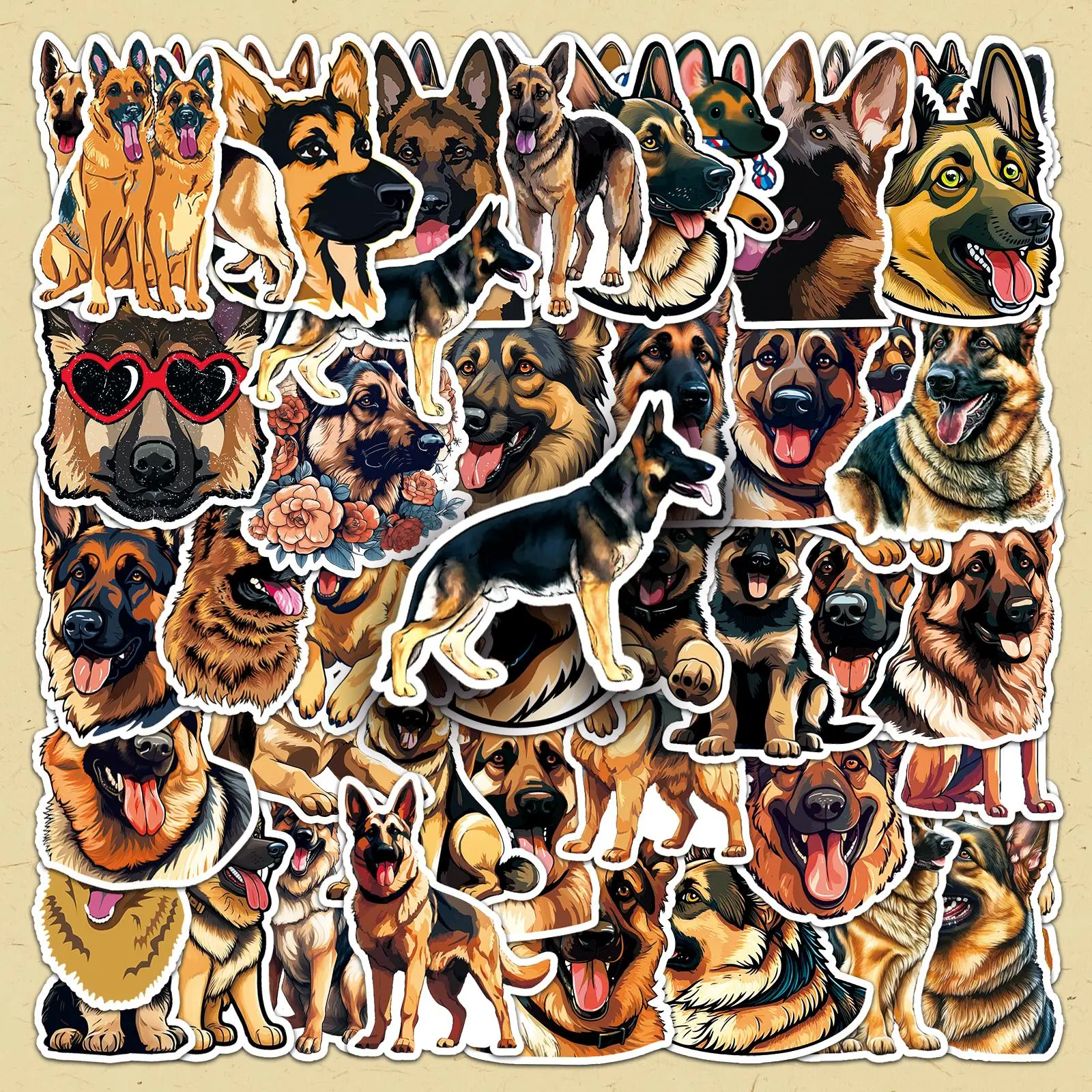 German Shepherd Dog Pattern Sticker, 100pcs/set Repeatable Creative Cartoon Dog Graffiti Sticker, Sticker Sheets, DIY Decorative Sticker for Scrapbooking & Journal Making Decal, Animal Scrapbook Decals, Diy Art Stickers