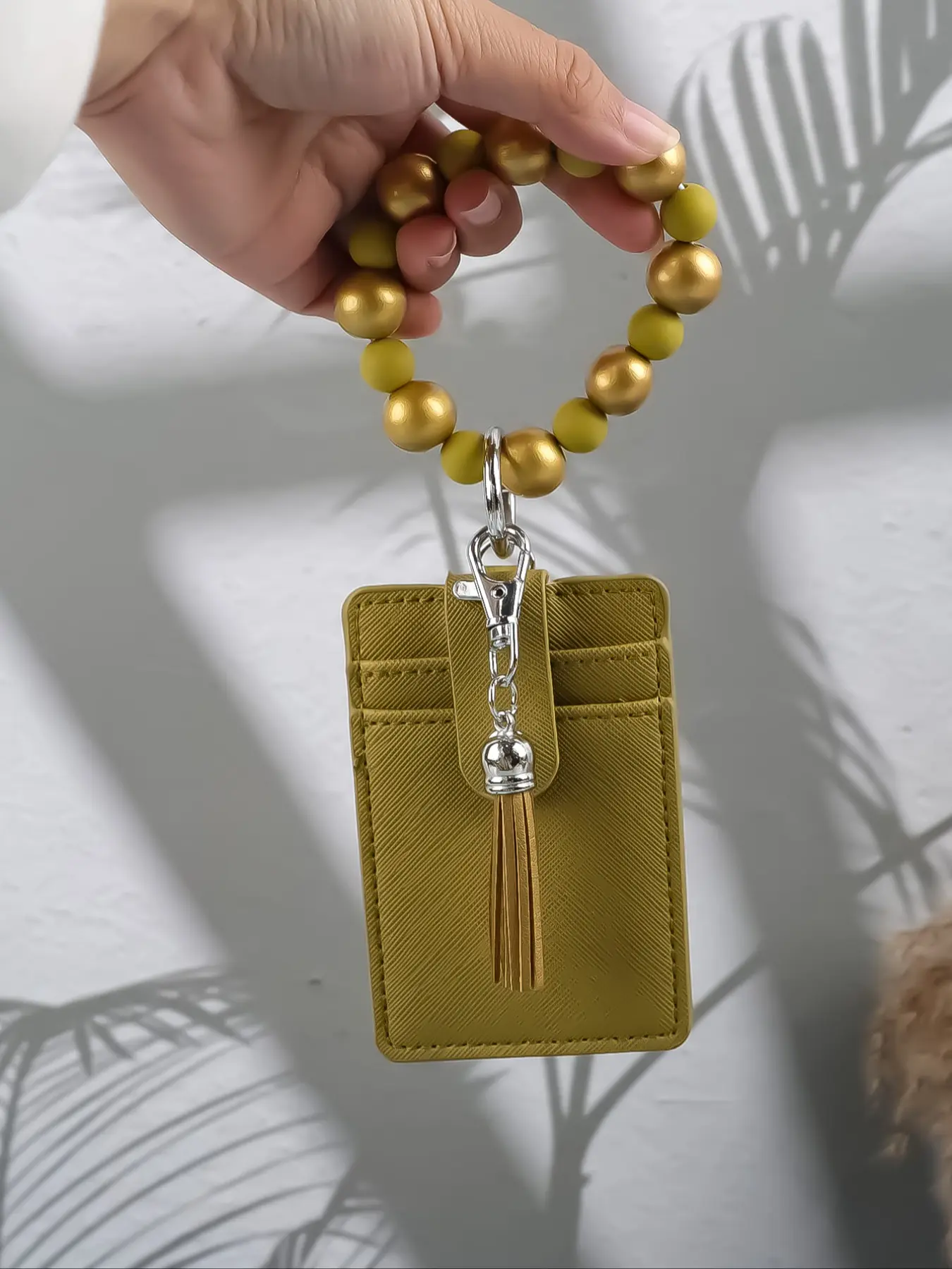 Macaron Beaded Keychain Wristlet Strap Card Holder, Sweet Style Fine Texture, Snap Button Design for Cards and Coins, Lightweight Gift for Friends, Stylish Keychain