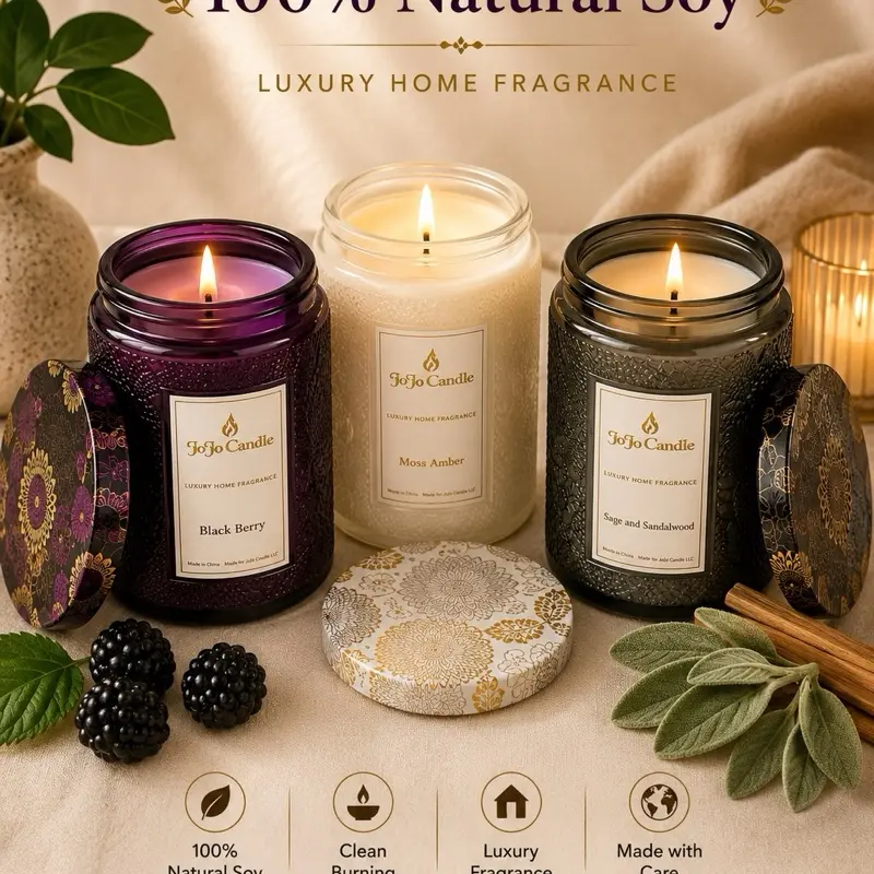 JoJo Candle Set of 3 Scented Candles     * Luxury Soy Candle Gift Set – 3 Pack