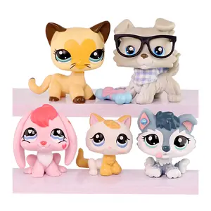 5pcs lot Mini Pet shop Shorthair Cat #3573 Bunny #557 Collie #363 Puppy Husky #2036 Kitten #134 Cute Dog with Bow Jacket Accessories for Mini Pet Collection Easter gift for kids