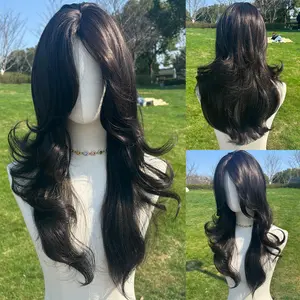 SMILCO/26Inch Black Layering Curly With Curtain Bangs Synthetic Wig/SM430