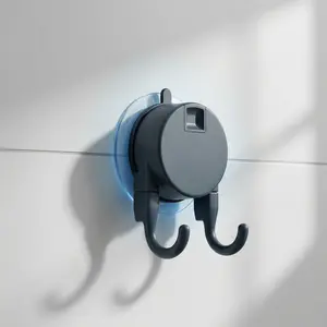 No Drill Suction Cup Hooks, Heavy Duty Vacuum Suction Hooks with Double Hooks, Reusable Waterproof Wall Hooks for Bathroom Kitchen, No Damage Hanger for Towels, Utensils, Bags, Renters Friendly, Fits Tile Glass Marble Metal