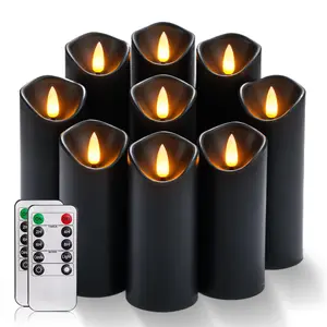 Black Flameless Candles, Halloween Candles, Battery Operated Candles, LED Pillar Candles with Remote Control and Timers, Set of 9