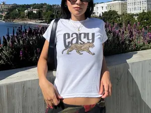 Vintage Tiger Baby Tee, Retro Inspired Easy Tiger baby tee, 90s Style Shirt, Baby Tee, Cool Graphic