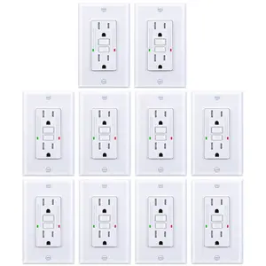 15 Amp GFCI Outlet, Tamper-Resistant, Weather Resistant Receptacle Indoor or Outdoor Use, LED  with Decor Wall Plates and Screws,UL Listed, White (10 Pack)