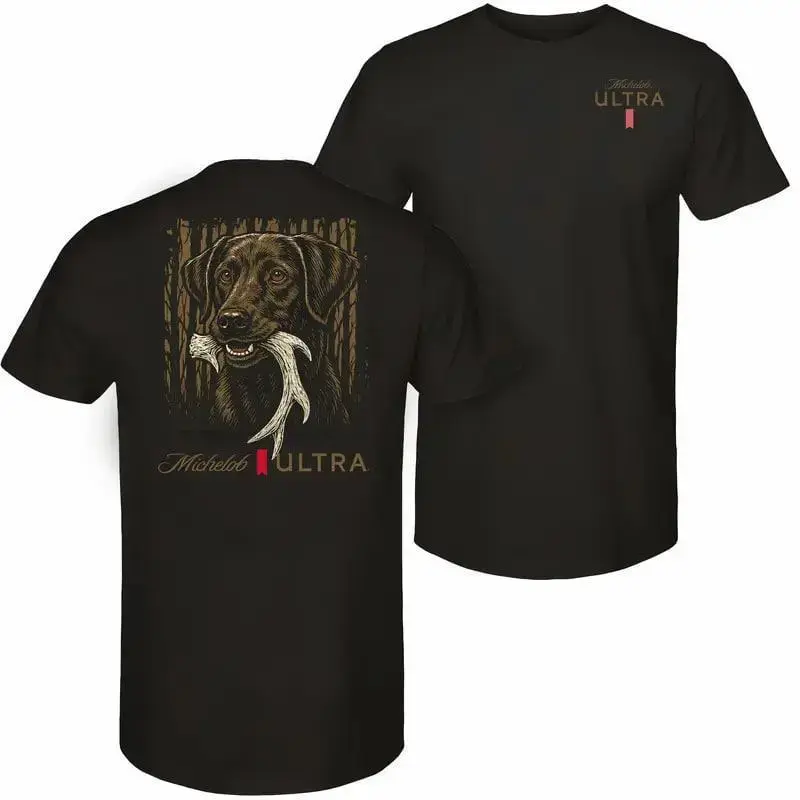 Men's Michelob Ultra Hunting Dog 2-Sided Crew Neck Short-Sleeve Casual T-Shirt, Hunting Outdoor Graphic Tee, Beer Lover Tops, Cold Wash Compatible