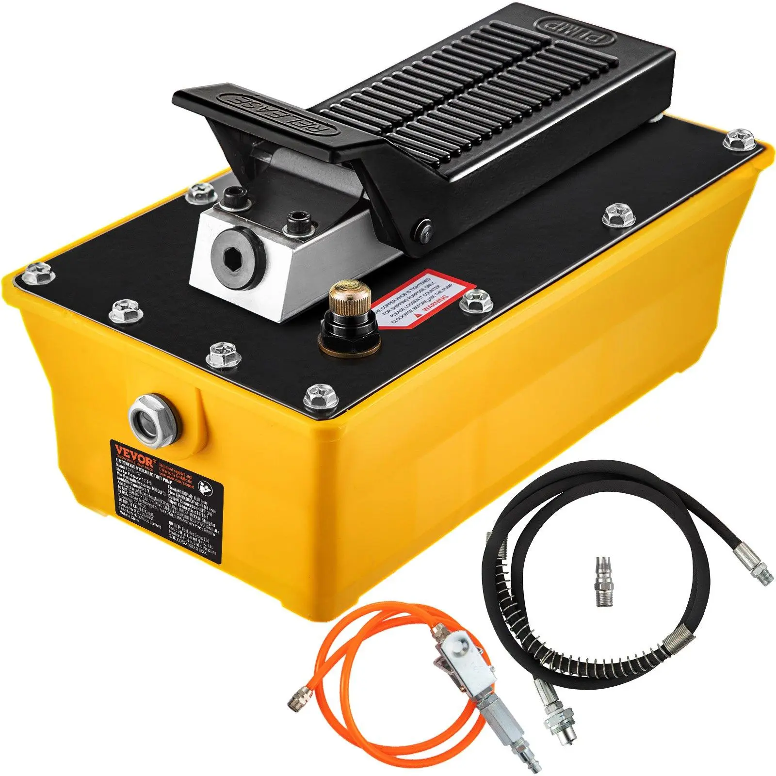 【summerfinds】VEVOR Air Hydraulic Pump, 10,000 PSI Hydraulic Foot Pump, 0.6 Gal Reservoir Foot Operated Air/Hydraulic Pump, with Hose and Spray Gun for Heavy Machinery Rigging, Auto Repair, Auto Body Frame Machines