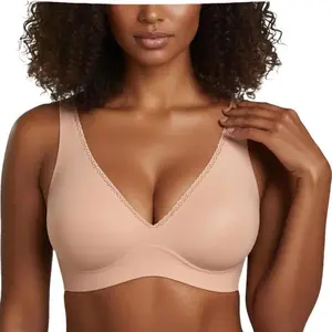 HSIA Women's Silky Thin Echo Push-Up Wirefree Bra - Smooth Seamless, Deep V, Comfort Lift, Soft Fabric, Feminine Lace Trim, Hand Wash Only, Everyday Wear