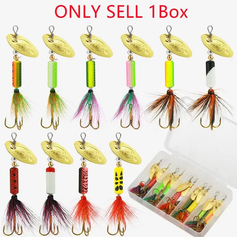 Artificial Fishing Lure with Feather Hook, 5pcs/set Rotating Sequin Fishing Lures with Storage Box, Fishing Accessories for Outdoor Fishing, Fishing Tackle Kit, Fishing Gear, Fishing Supplies
