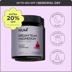 Hum Magnesium Bisglycinate Dream Team for Restorative Sleep Relaxation with L-Theanine Tart Cherry Supplement Cherry Lemon Flavor 5.7 oz