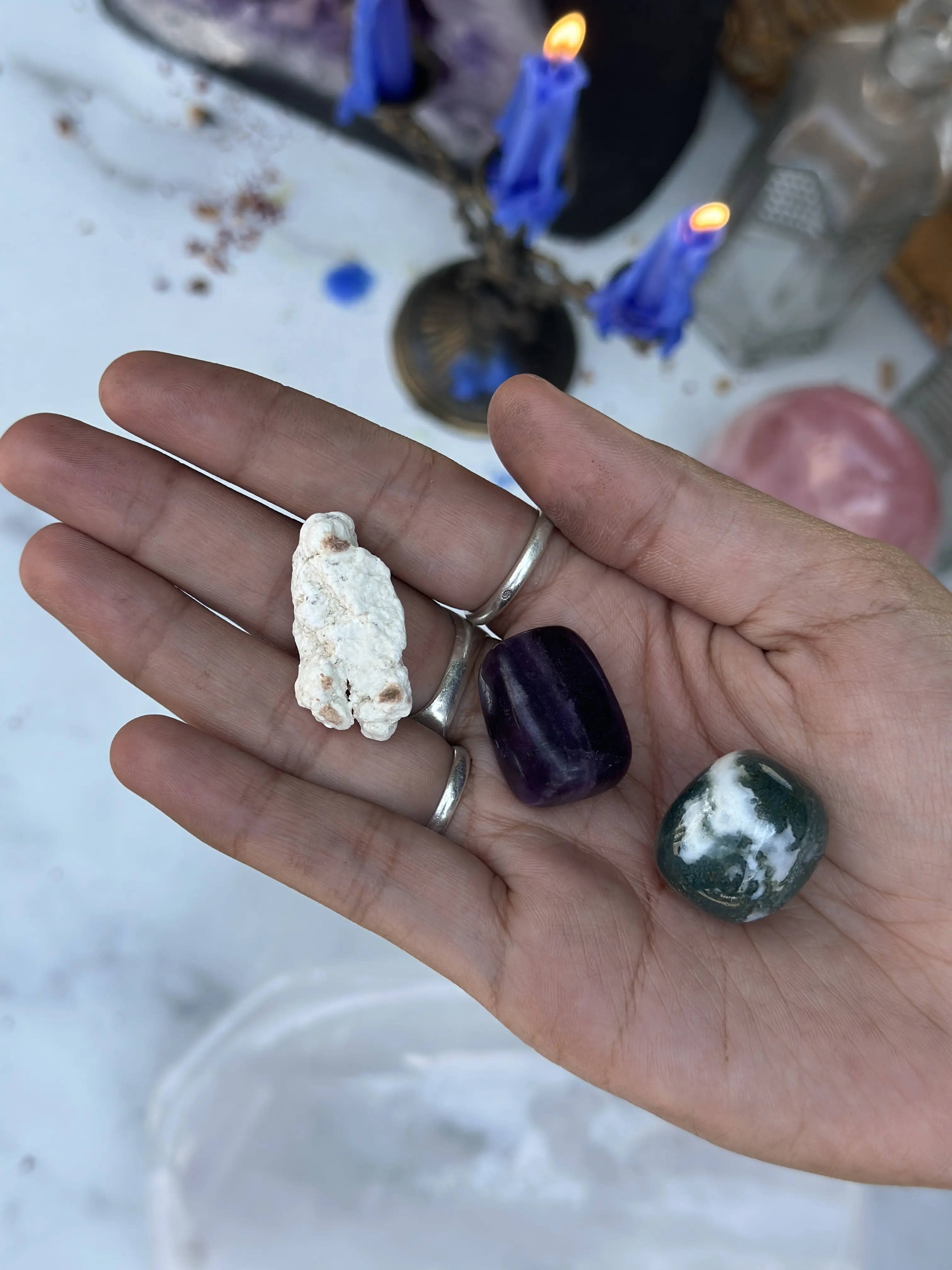Amityville Apothecary Virgo Zodiac Non-Natural Crystal Kit, Analytical Moss Agate, Fluorite, Magnesite Stone Decorations for Jewelry Accessories & Derivatives, Nurturing, Artificial Non-Natural Crystal Decorations, Crystal Bundles, Various Crystals