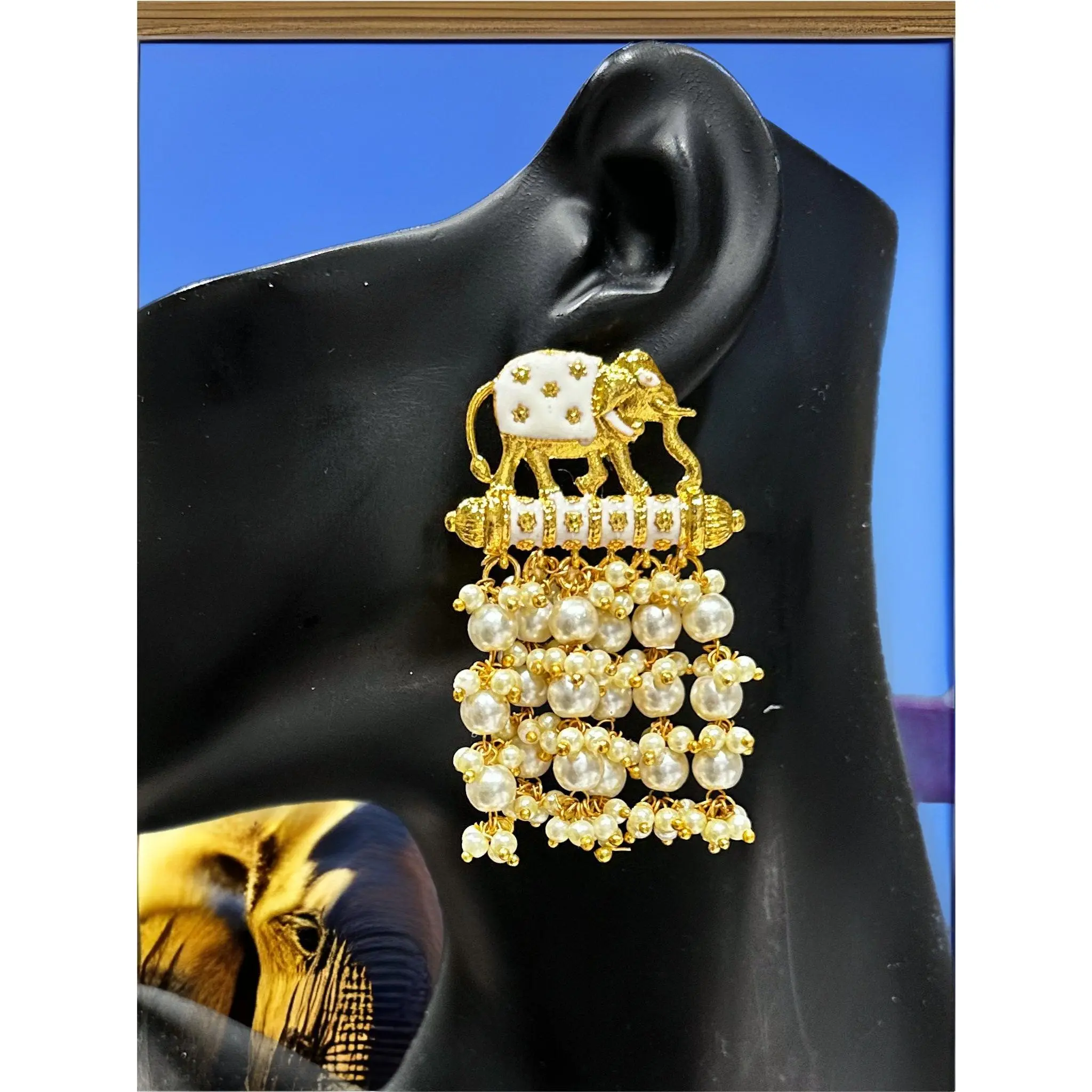 Osuno Elephant Pearl Kundan Meenakari Earrings