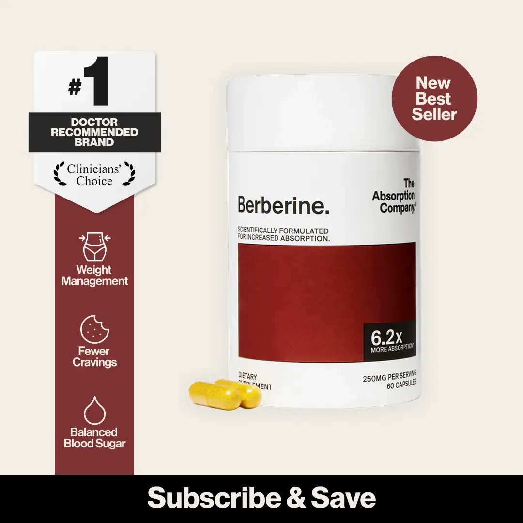 Absorption Company Berberine Supplement | 6.2x Better Absorption for Blood Sugar, Weight Management & Metabolism | No GI Distress, 30-Day Supply