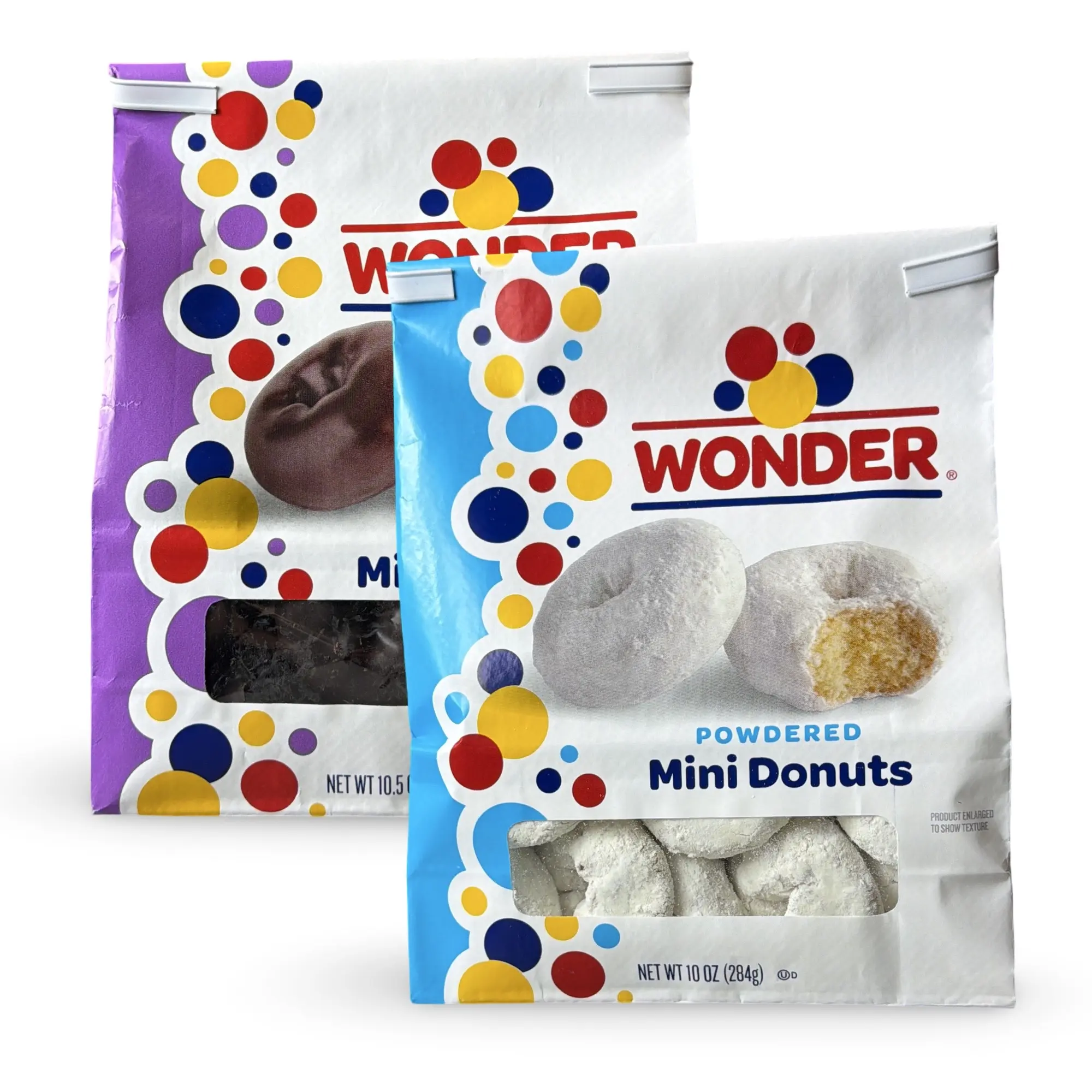 Wonder Mini Donuts – 10 oz Bags | Choose Powdered Sugar, Chocolate Frosted or Variety Pack (2 Bags)