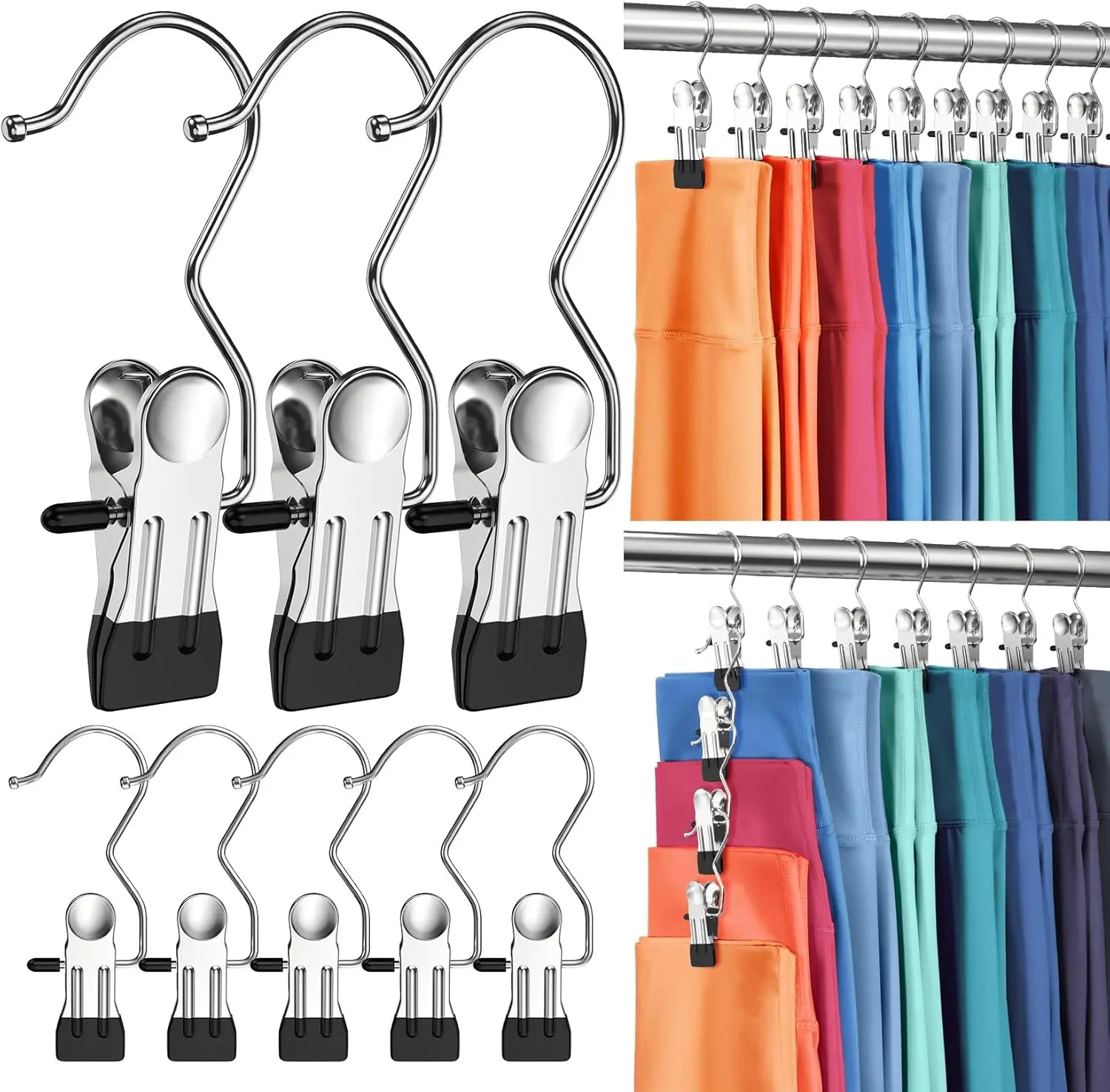 20-Pack Durable Space-Saving Pants Hangers with Non-Slip Stainless Steel Clips, Multifunctional Closet Organizer with Dual Hanging Options for Leggings, Jeans, Skirts, Home Organization Supplies, Boxed Hangers & Pegs