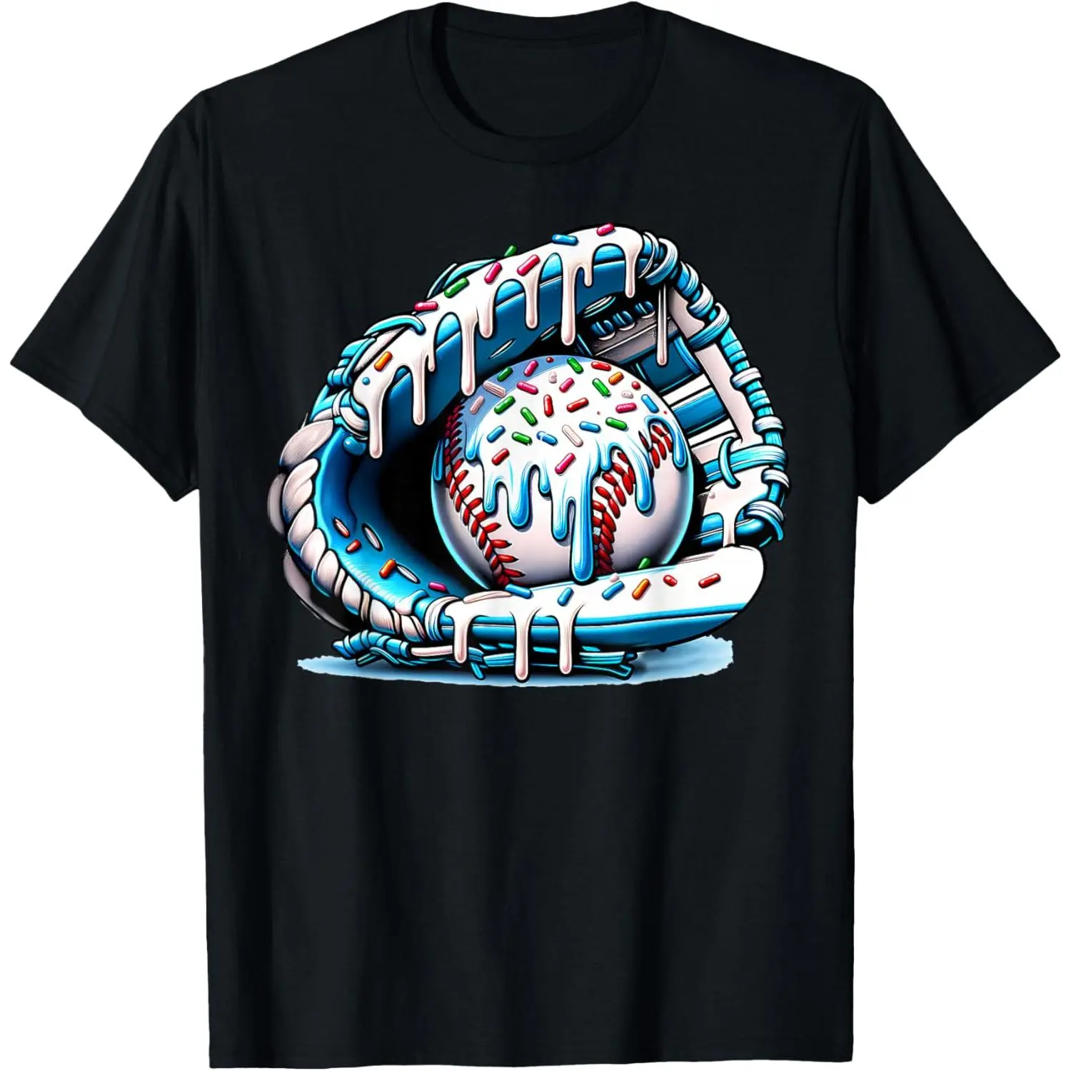 Men's Cotton Baseball Glove T-Shirt with Drip Ice Cream Sprinkles Print