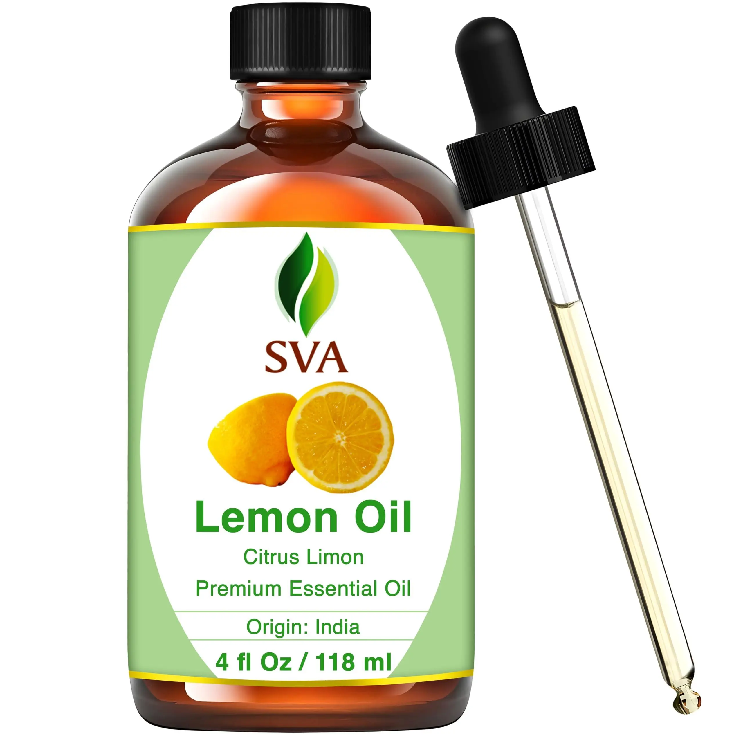 SVA 100% Natural Lemon Essential Oil - 4 Fl Oz with Dropper, 24-Month Shelf Life, Wellness Therapeutic Self-Care Product for Aromatherapy Diffuser Support