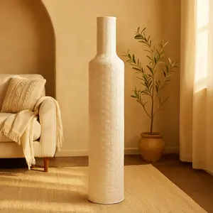 White Bamboo Wood Tall Woven Floor Decorative Vase