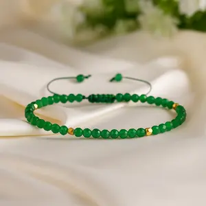 Natural Green Emerald 3mm Faceted Beads Crystal Healing Charka Crystal Dainty Minimalist Bracelet Gift for Women
