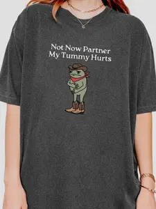 Women's Frog & Letter Print Round Neck Tee, Casual Comfy Stretchy Short Sleeve T-shirt for Daily Wear, Ladies Summer Tops