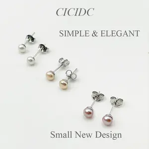 Natural Freshwater Pearl Earrings for Daily wear ( Size 3-4mm ）