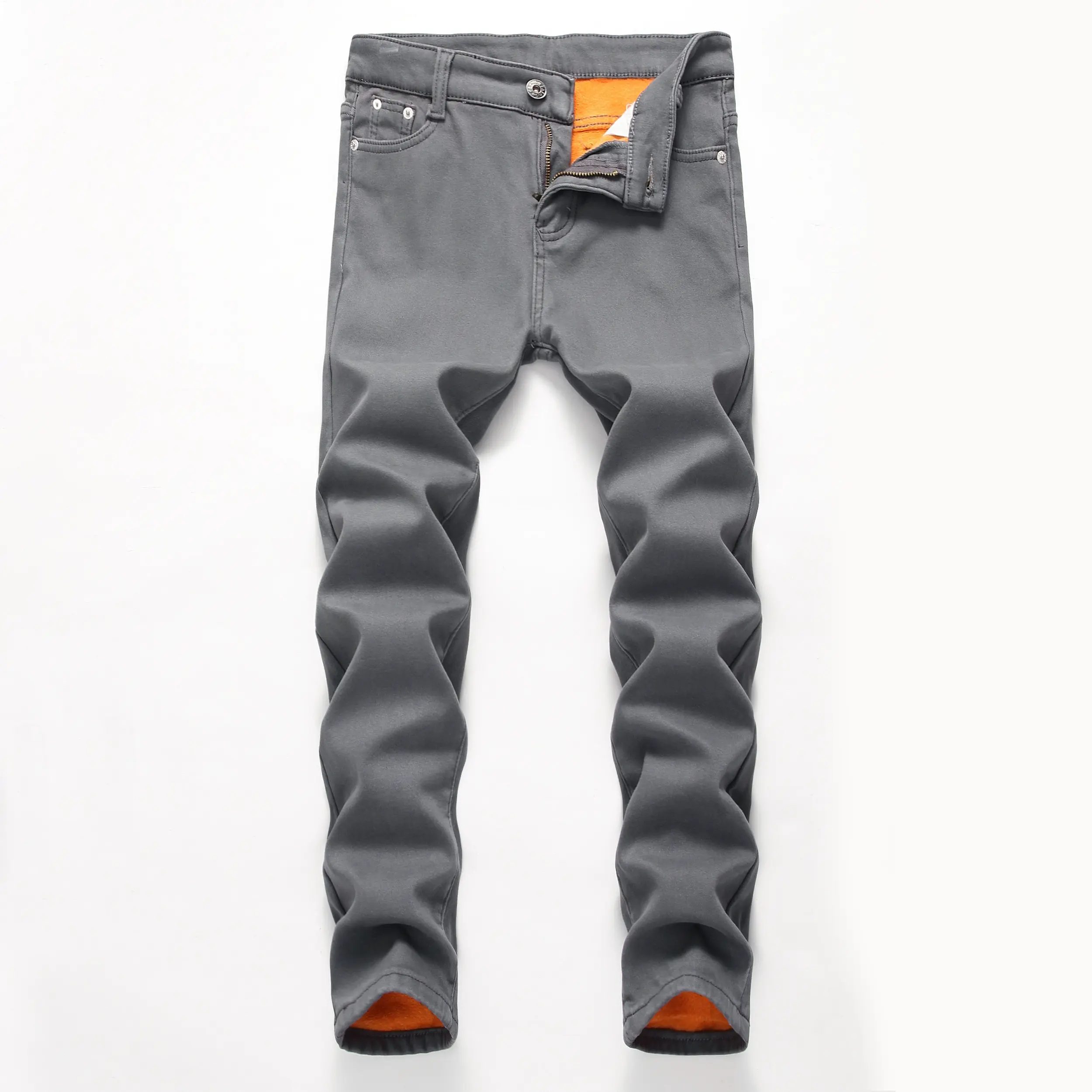 Boys' Fleece-Lined Thick Warm Cotton Jeans, Kids Clothing Boys Classic Denim Skinny Fit Pants with Zip Fly, Simple Look Fashion Casual Bottoms, Cotton Jean, Boys Clothing